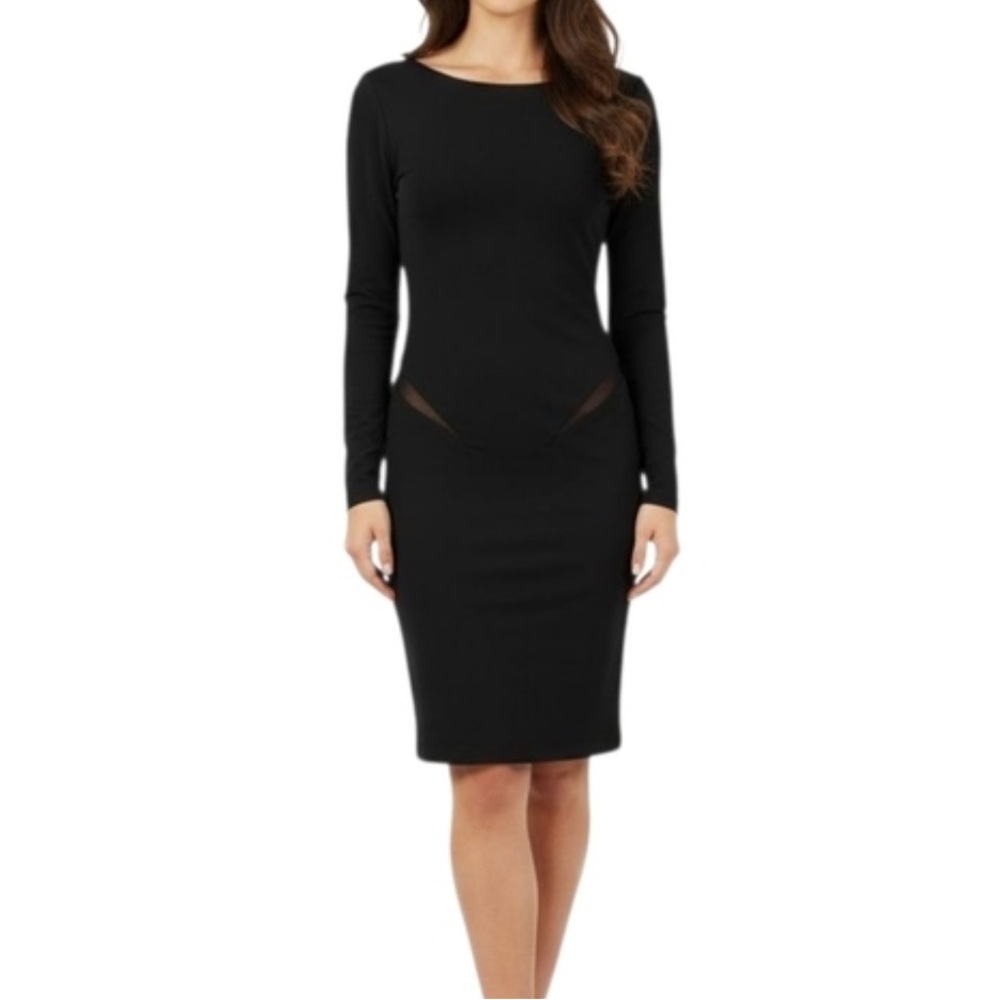 Alexander Wang Black Mesh Cutout Sides Long Sleeve Midi Dress - S